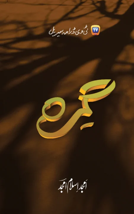 Amjad Islam Amjad TV drama serial cover with stylized Urdu calligraphy on tree shadow background - Manshurat